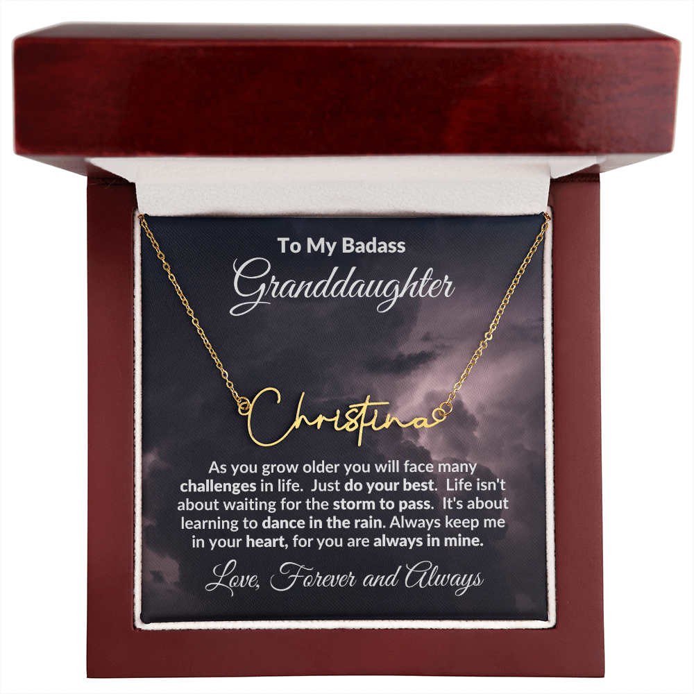 To My Badass Granddaughter Personalized Name Necklace – Inspirational Gift from Grandma • Custom Name Jewelry • Sentimental Keepsake for Birthday, Graduation or Christmas