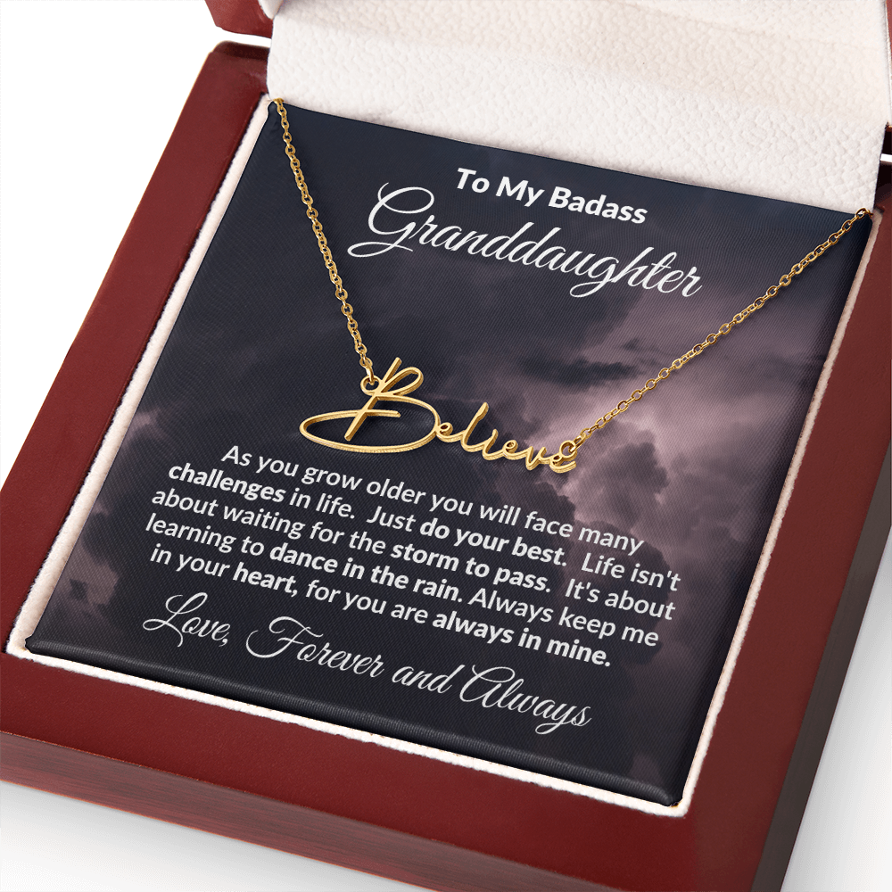 To My Badass Granddaughter Personalized Name Necklace – Inspirational Gift from Grandma • Custom Name Jewelry • Sentimental Keepsake for Birthday, Graduation or Christmas