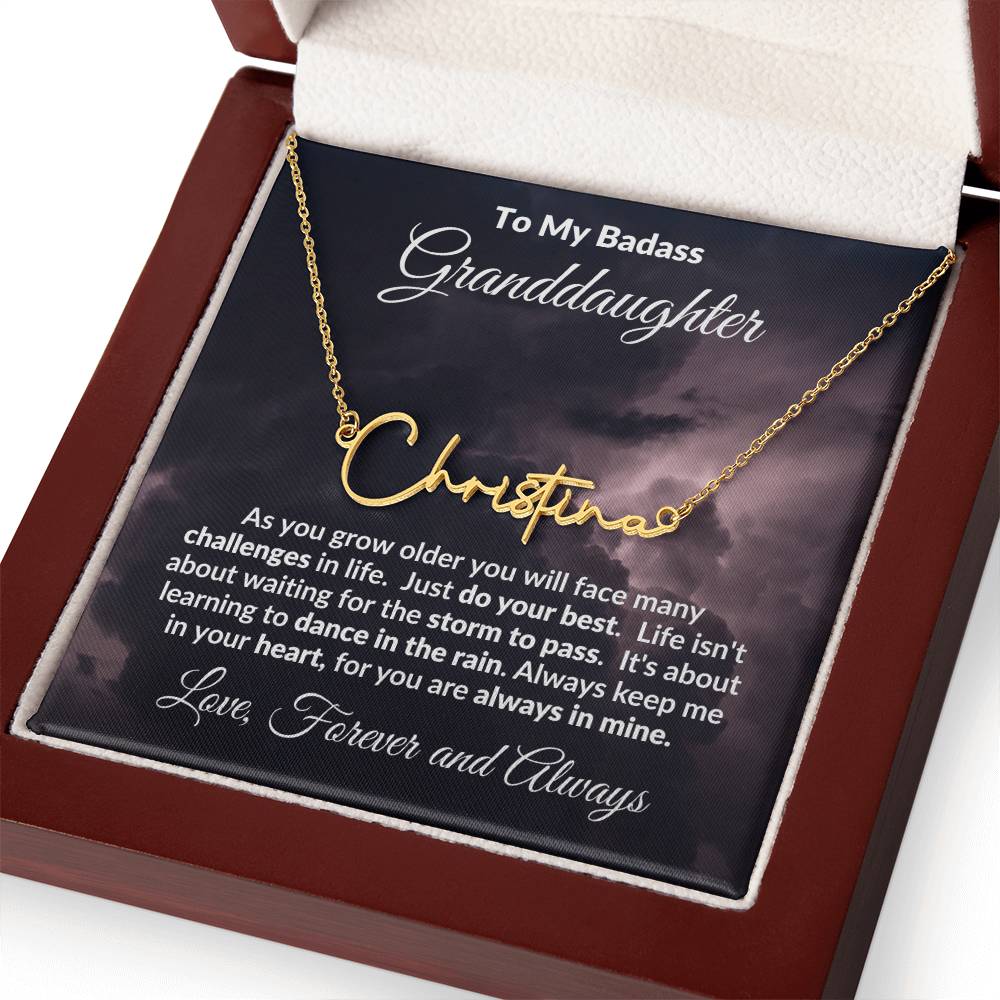 To My Badass Granddaughter Personalized Name Necklace – Inspirational Gift from Grandma • Custom Name Jewelry • Sentimental Keepsake for Birthday, Graduation or Christmas