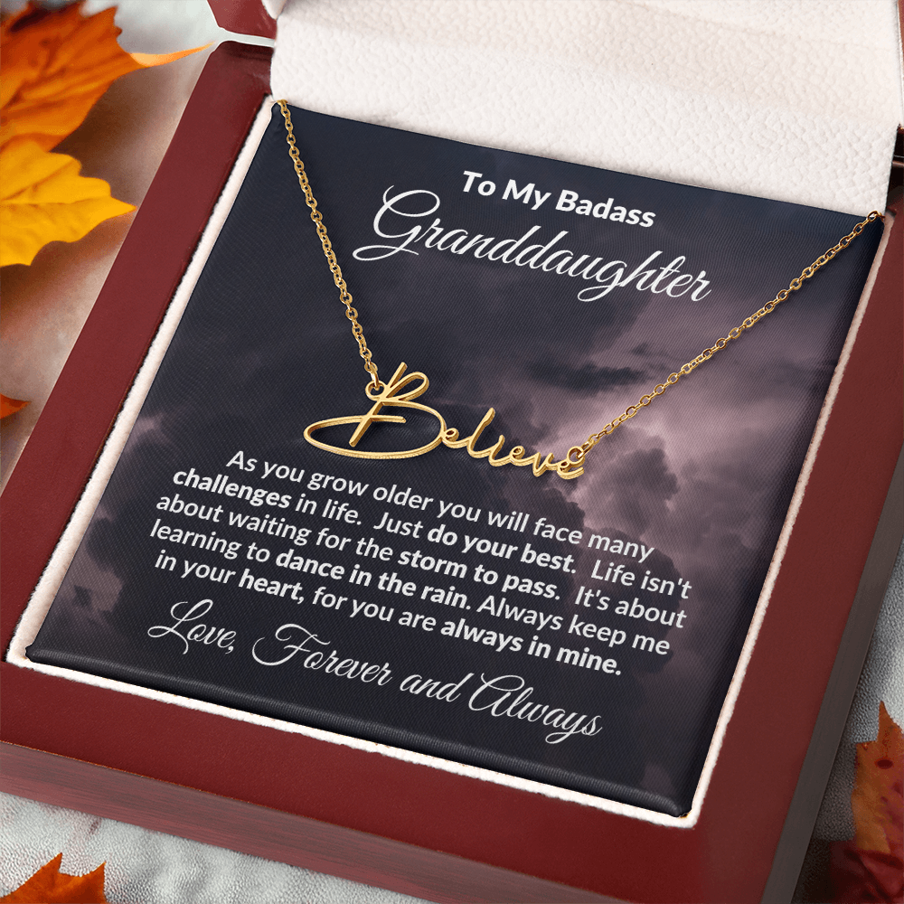 To My Badass Granddaughter Personalized Name Necklace – Inspirational Gift from Grandma • Custom Name Jewelry • Sentimental Keepsake for Birthday, Graduation or Christmas