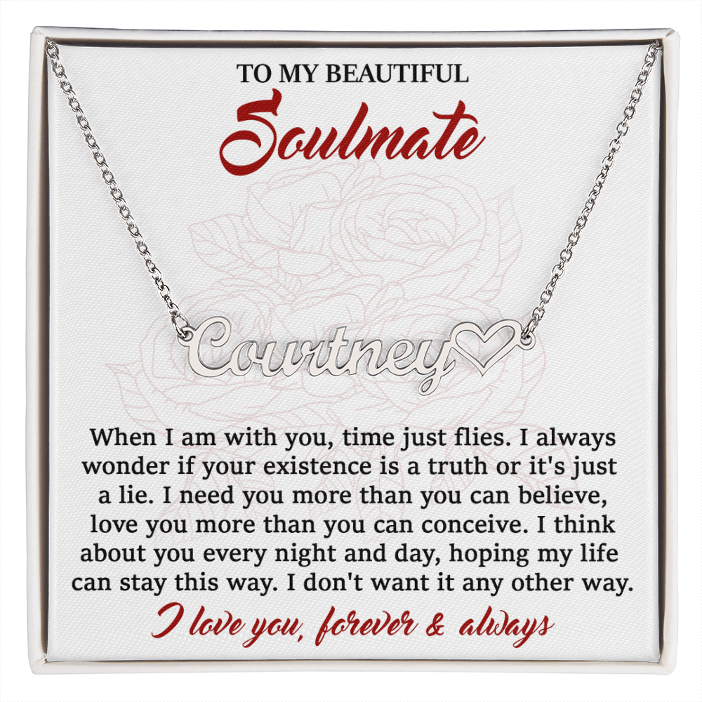 Soulmate Personalized Name Heart Necklace – Romantic Gift with Heartfelt Message