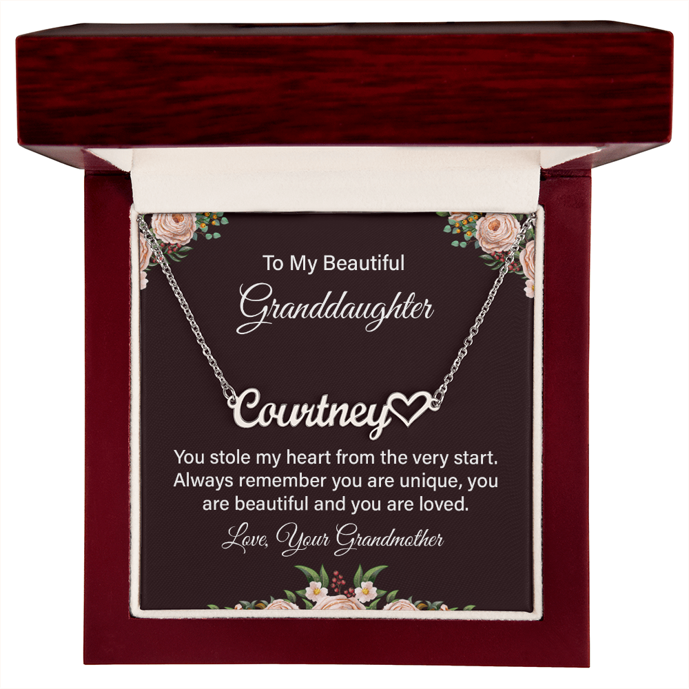 To My Beautiful Granddaughter Personalized Name Heart Necklace – Gift from Grandmother • Custom Name Jewelry • Sentimental Keepsake for Girls