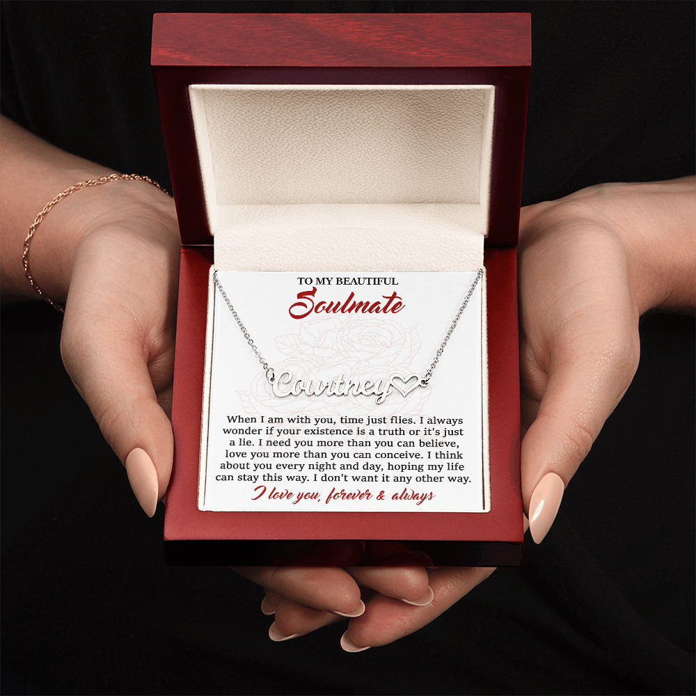 Soulmate Personalized Name Heart Necklace – Romantic Gift with Heartfelt Message