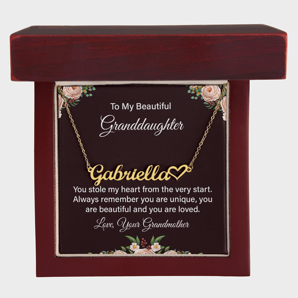 To My Beautiful Granddaughter Personalized Name Heart Necklace – Gift from Grandmother • Custom Name Jewelry • Sentimental Keepsake for Girls