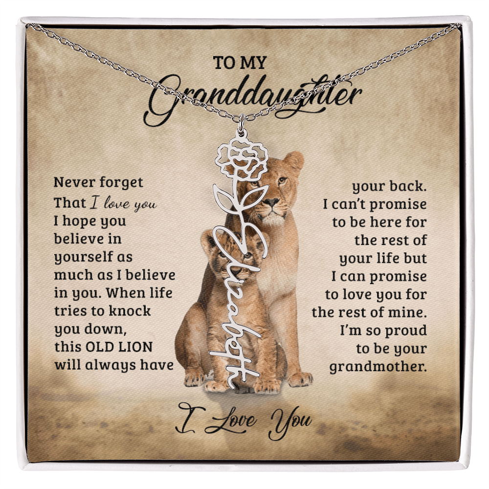 To My Granddaughter Personalized Birth Flower Name Necklace – Sentimental Gift from Grandmother • Inspirational Message Card • Meaningful Keepsake Jewelry