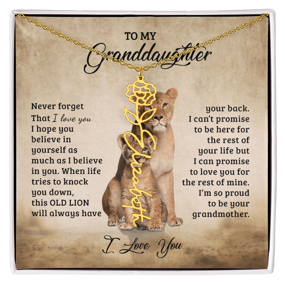 To My Granddaughter Personalized Birth Flower Name Necklace – Sentimental Gift from Grandmother • Inspirational Message Card • Meaningful Keepsake Jewelry