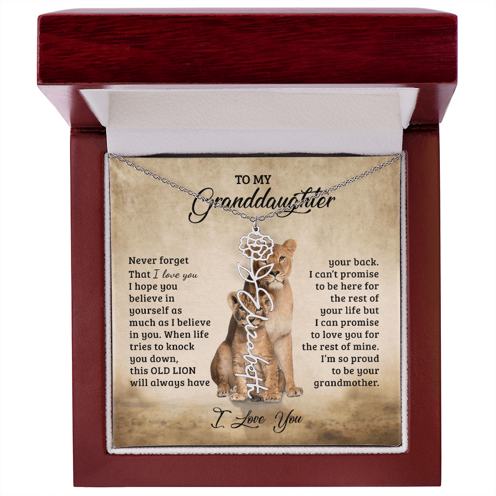 To My Granddaughter Personalized Birth Flower Name Necklace – Sentimental Gift from Grandmother • Inspirational Message Card • Meaningful Keepsake Jewelry