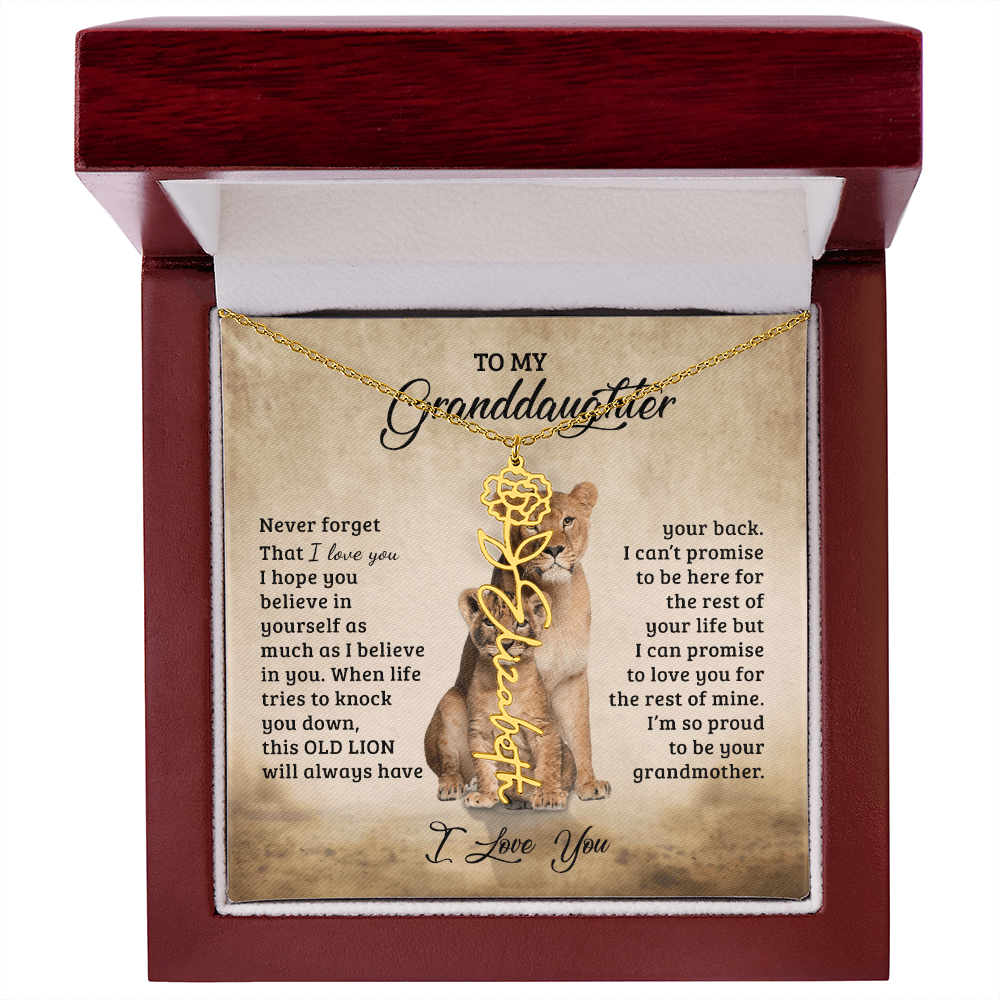 To My Granddaughter Personalized Birth Flower Name Necklace – Sentimental Gift from Grandmother • Inspirational Message Card • Meaningful Keepsake Jewelry