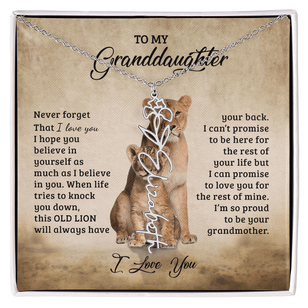 To My Granddaughter Personalized Birth Flower Name Necklace – Sentimental Gift from Grandmother • Inspirational Message Card • Meaningful Keepsake Jewelry