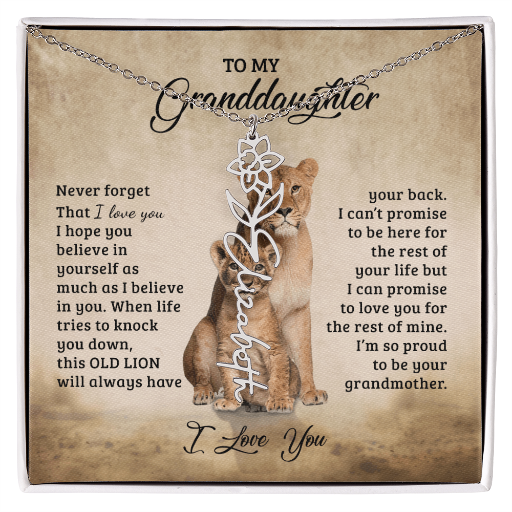 To My Granddaughter Personalized Birth Flower Name Necklace – Sentimental Gift from Grandmother • Inspirational Message Card • Meaningful Keepsake Jewelry