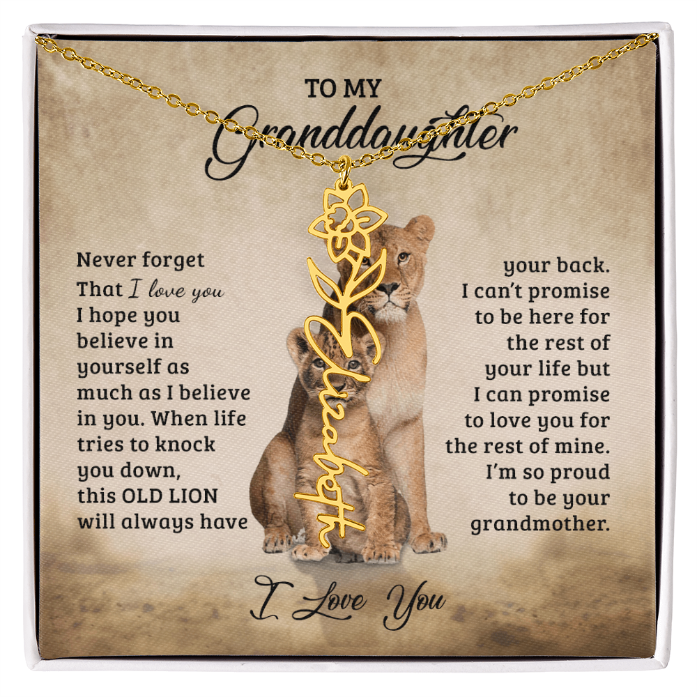 To My Granddaughter Personalized Birth Flower Name Necklace – Sentimental Gift from Grandmother • Inspirational Message Card • Meaningful Keepsake Jewelry