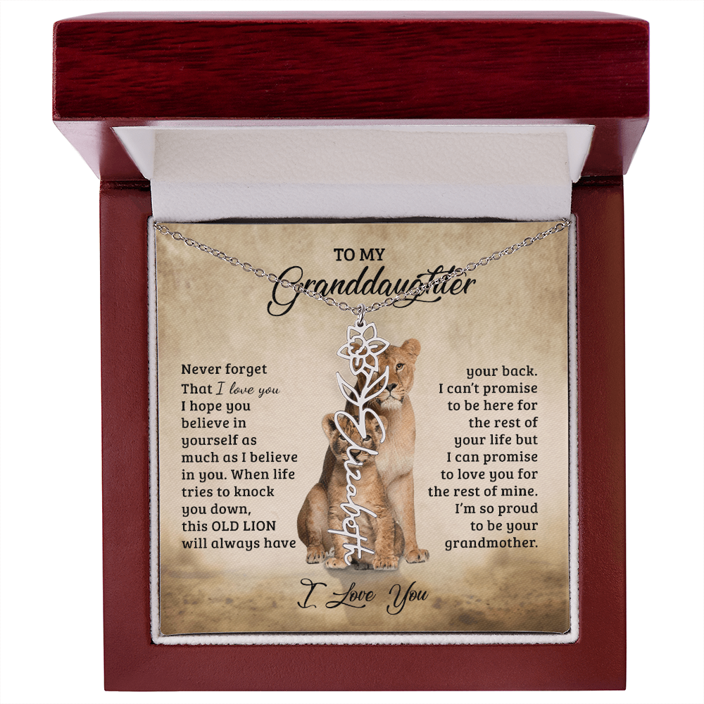 To My Granddaughter Personalized Birth Flower Name Necklace – Sentimental Gift from Grandmother • Inspirational Message Card • Meaningful Keepsake Jewelry