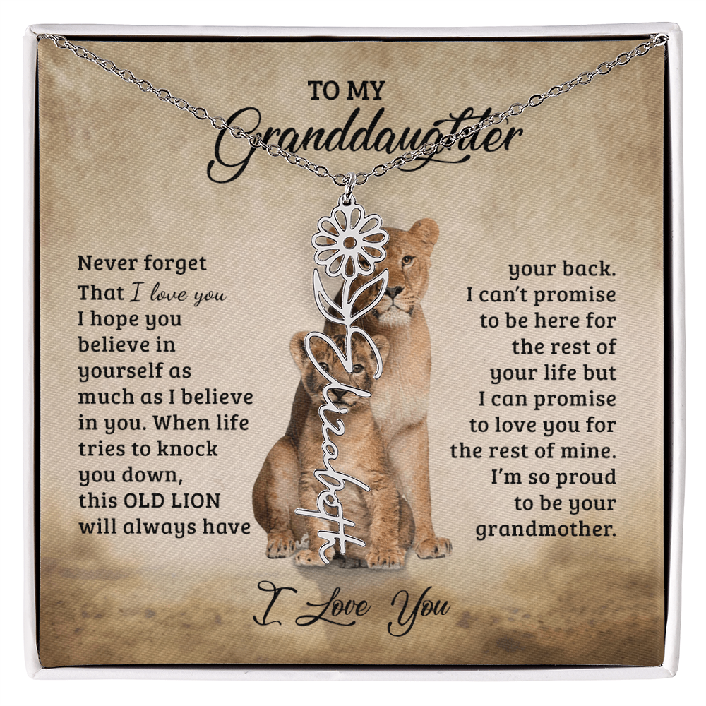 To My Granddaughter Personalized Birth Flower Name Necklace – Sentimental Gift from Grandmother • Inspirational Message Card • Meaningful Keepsake Jewelry