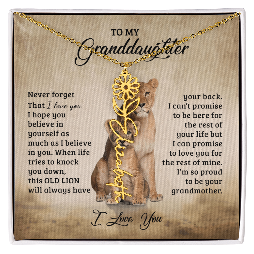 To My Granddaughter Personalized Birth Flower Name Necklace – Sentimental Gift from Grandmother • Inspirational Message Card • Meaningful Keepsake Jewelry