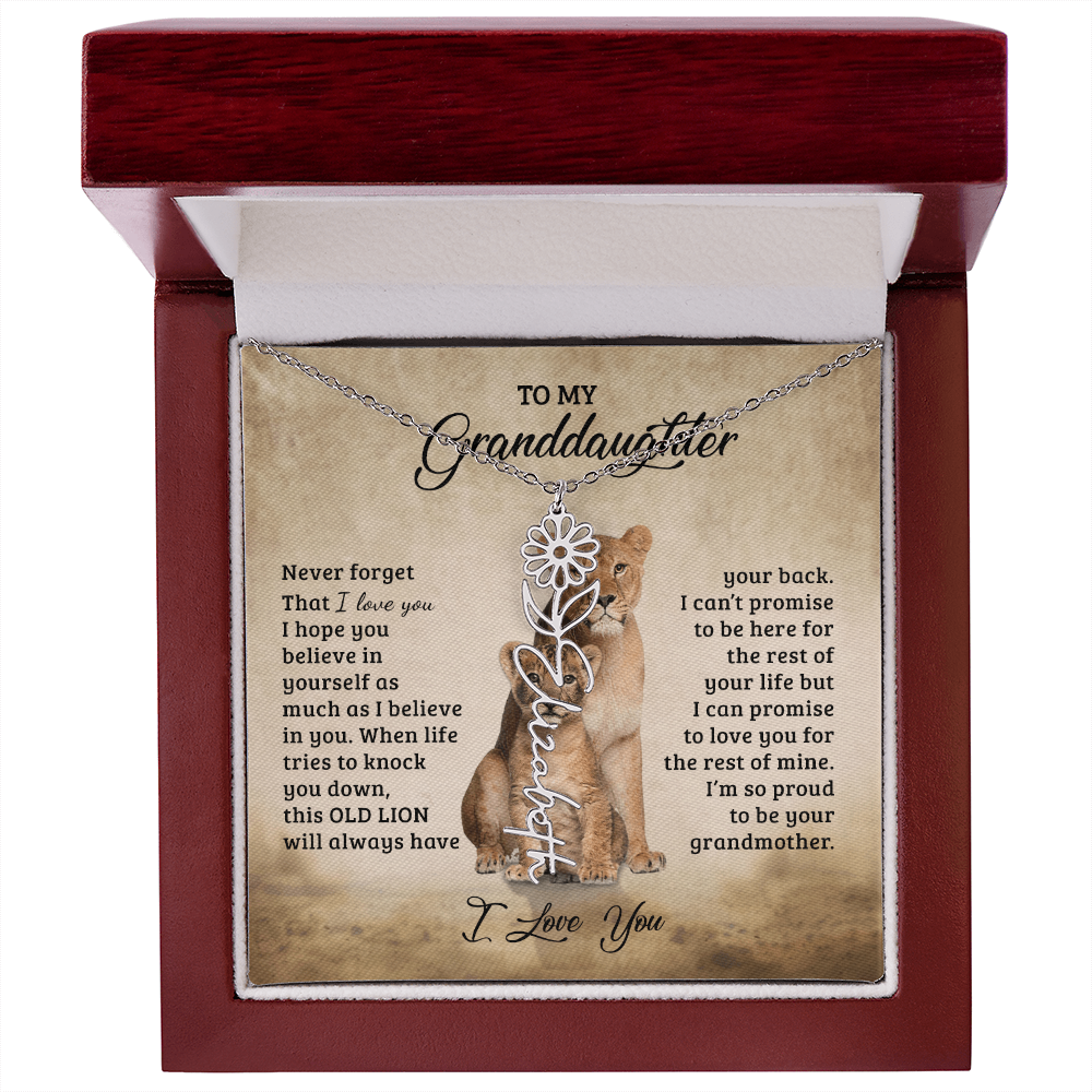 To My Granddaughter Personalized Birth Flower Name Necklace – Sentimental Gift from Grandmother • Inspirational Message Card • Meaningful Keepsake Jewelry