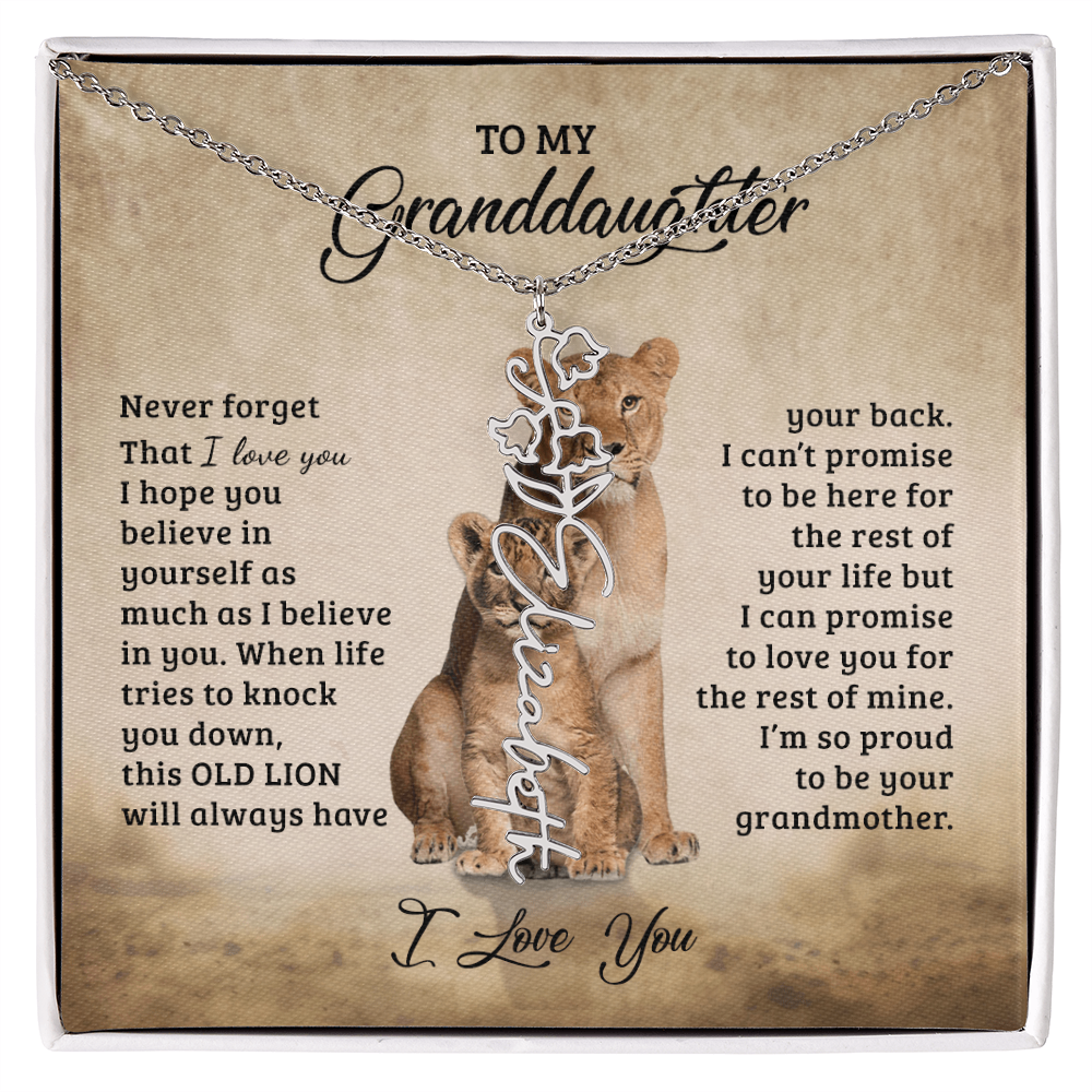 To My Granddaughter Personalized Birth Flower Name Necklace – Sentimental Gift from Grandmother • Inspirational Message Card • Meaningful Keepsake Jewelry