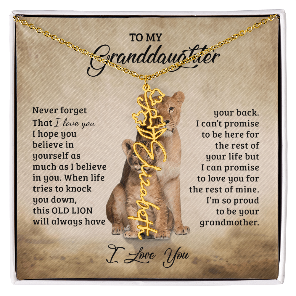 To My Granddaughter Personalized Birth Flower Name Necklace – Sentimental Gift from Grandmother • Inspirational Message Card • Meaningful Keepsake Jewelry