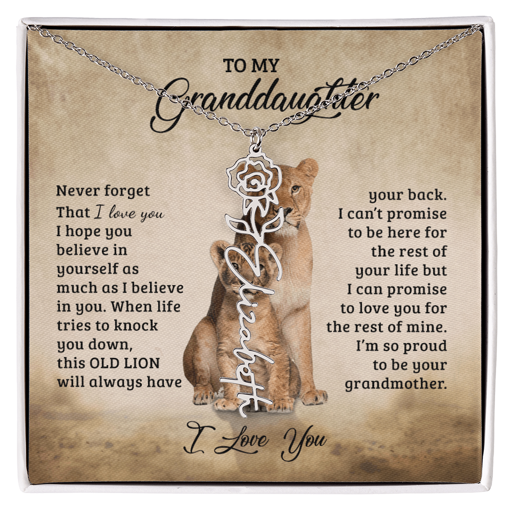 To My Granddaughter Personalized Birth Flower Name Necklace – Sentimental Gift from Grandmother • Inspirational Message Card • Meaningful Keepsake Jewelry