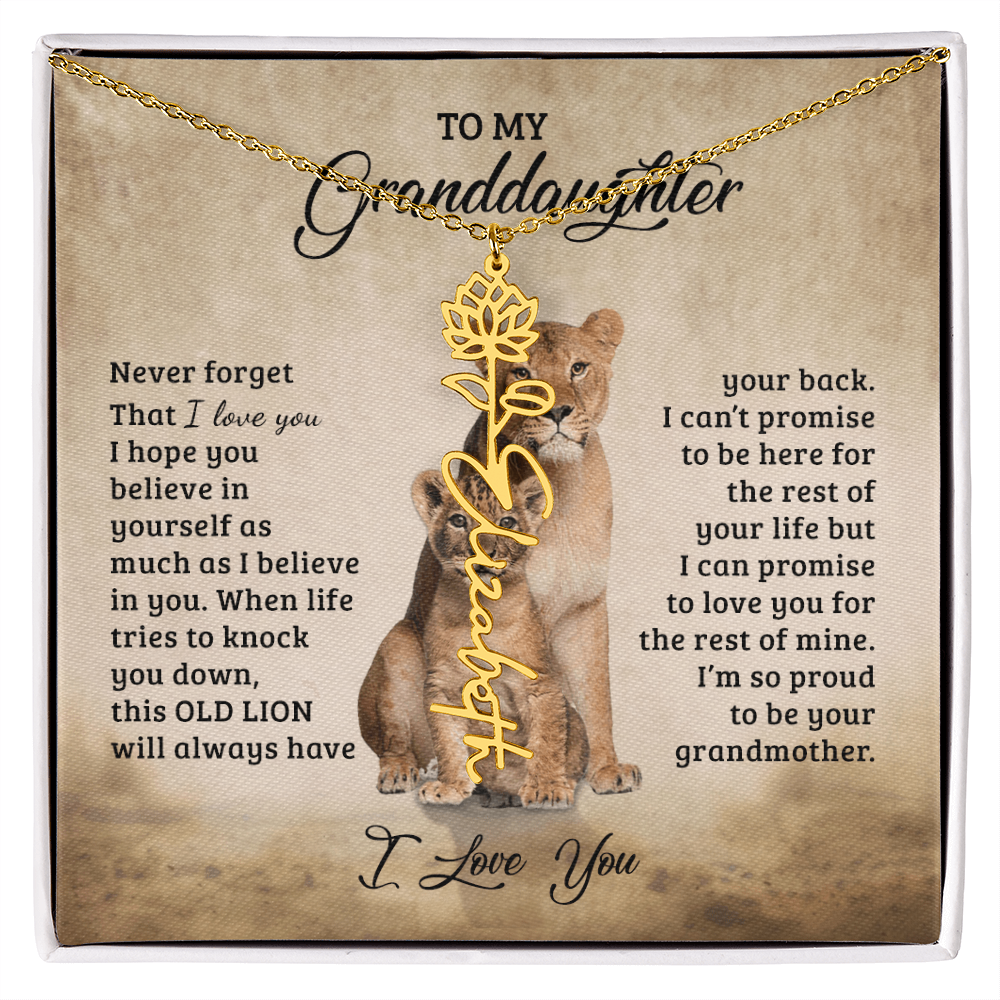 To My Granddaughter Personalized Birth Flower Name Necklace – Sentimental Gift from Grandmother • Inspirational Message Card • Meaningful Keepsake Jewelry