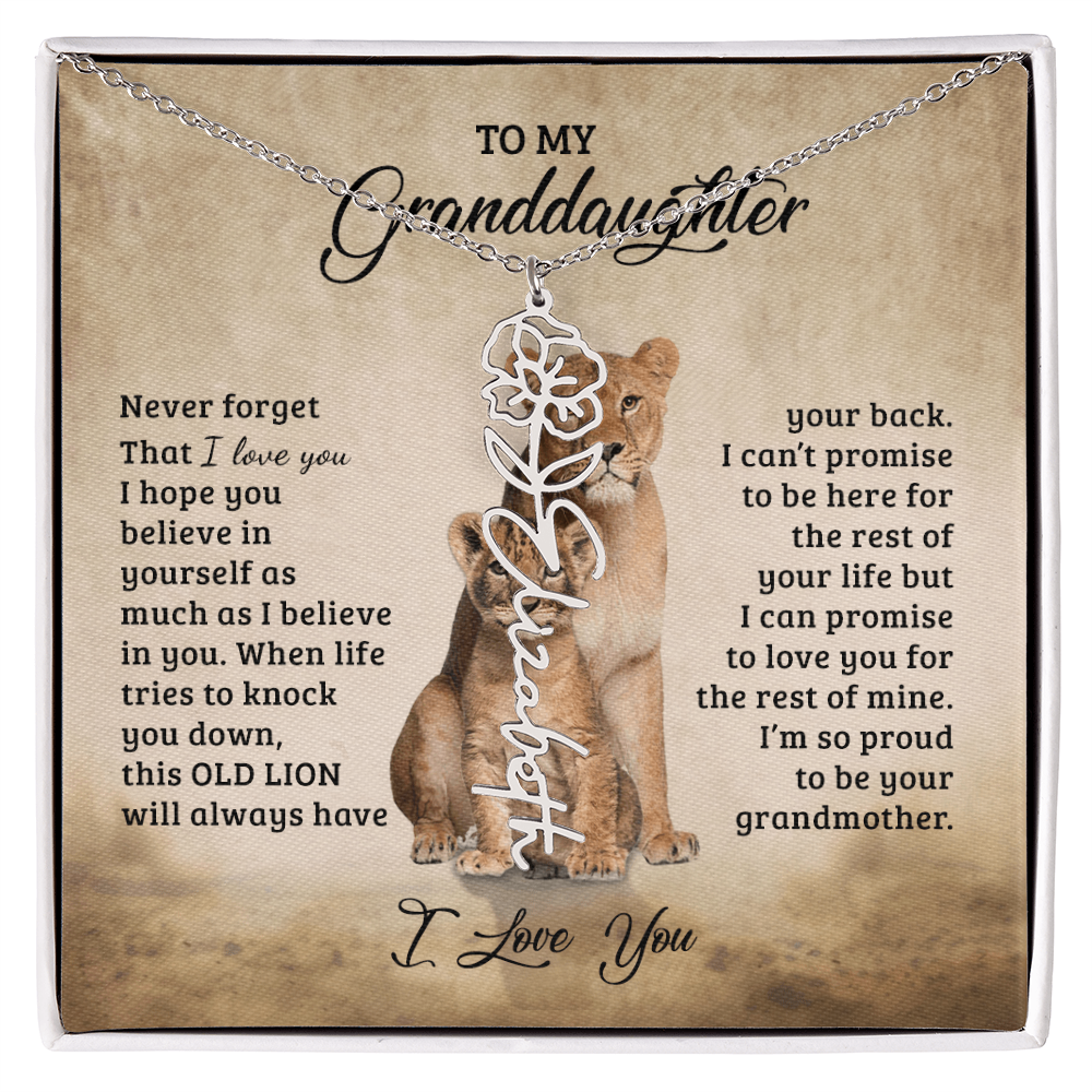 To My Granddaughter Personalized Birth Flower Name Necklace – Sentimental Gift from Grandmother • Inspirational Message Card • Meaningful Keepsake Jewelry