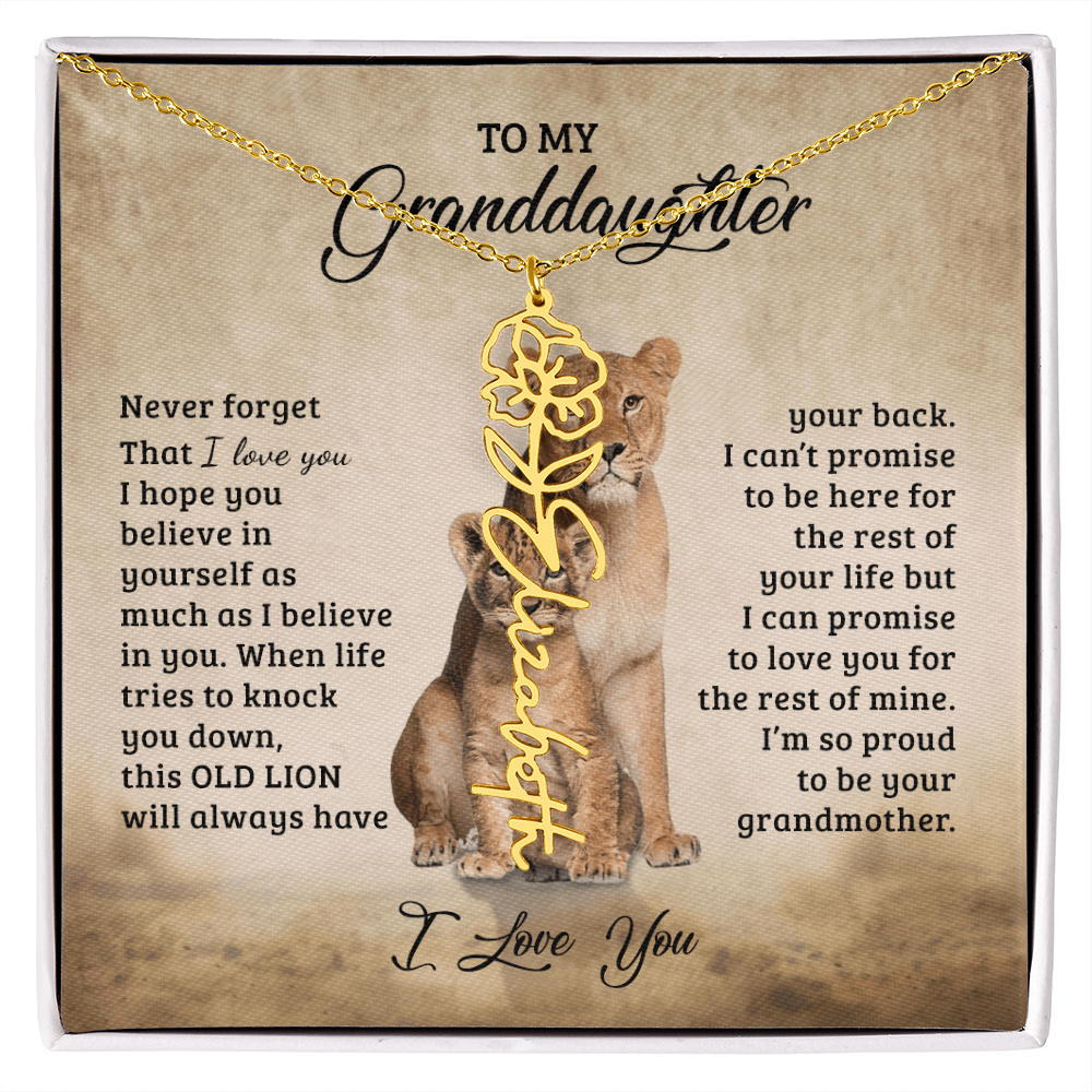 To My Granddaughter Personalized Birth Flower Name Necklace – Sentimental Gift from Grandmother • Inspirational Message Card • Meaningful Keepsake Jewelry