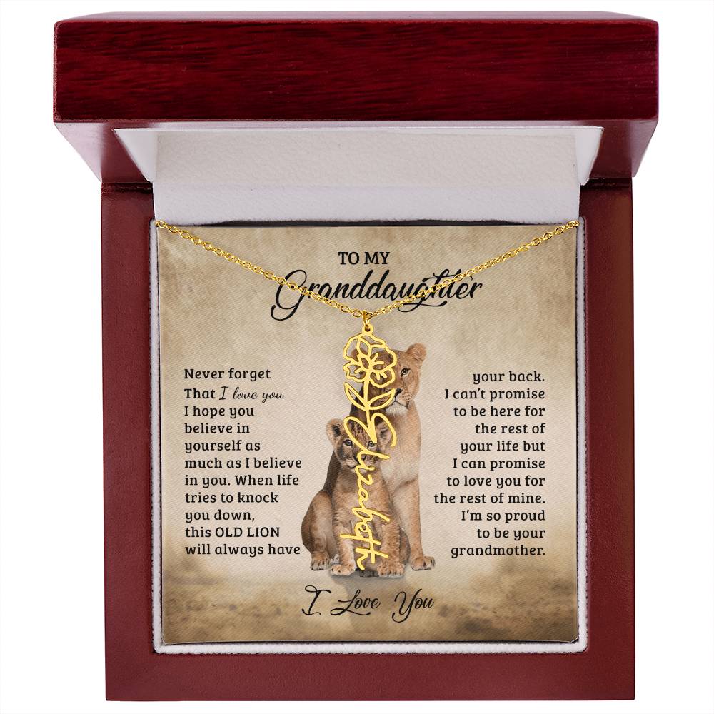 To My Granddaughter Personalized Birth Flower Name Necklace – Sentimental Gift from Grandmother • Inspirational Message Card • Meaningful Keepsake Jewelry
