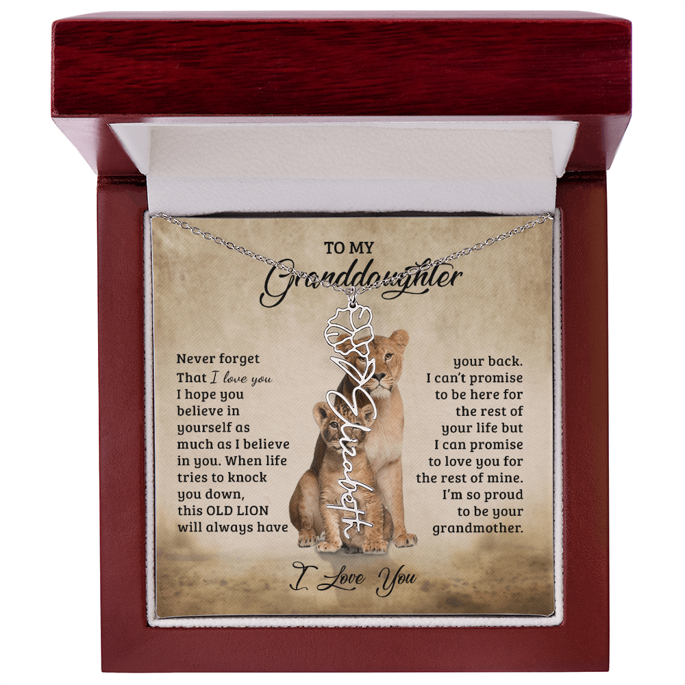 To My Granddaughter Personalized Birth Flower Name Necklace – Sentimental Gift from Grandmother • Inspirational Message Card • Meaningful Keepsake Jewelry