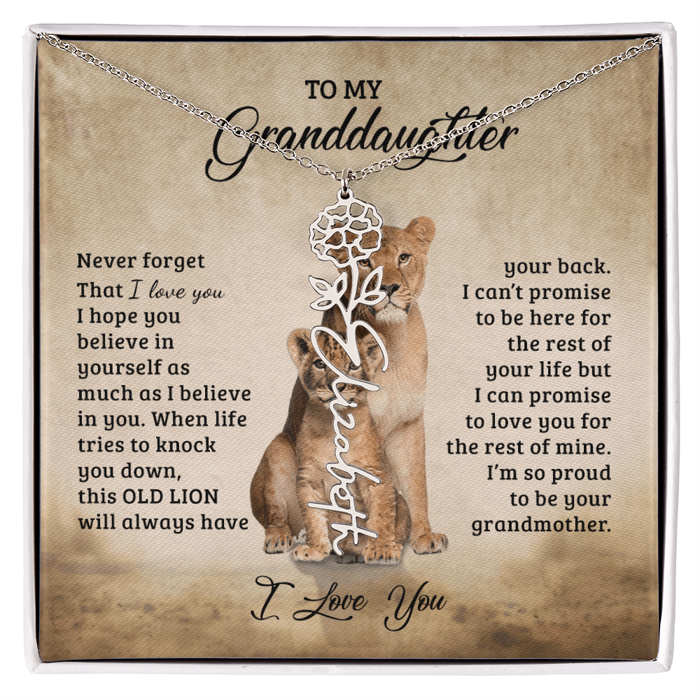 To My Granddaughter Personalized Birth Flower Name Necklace – Sentimental Gift from Grandmother • Inspirational Message Card • Meaningful Keepsake Jewelry