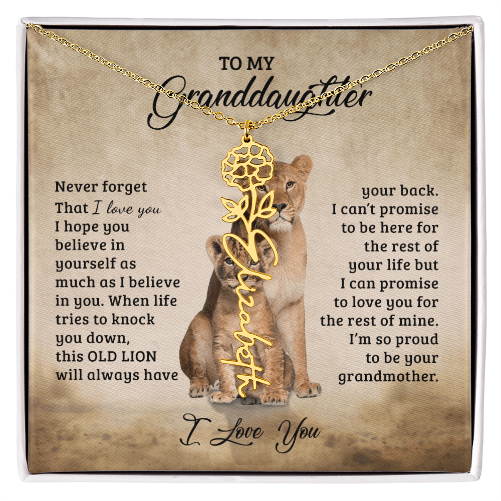 To My Granddaughter Personalized Birth Flower Name Necklace – Sentimental Gift from Grandmother • Inspirational Message Card • Meaningful Keepsake Jewelry