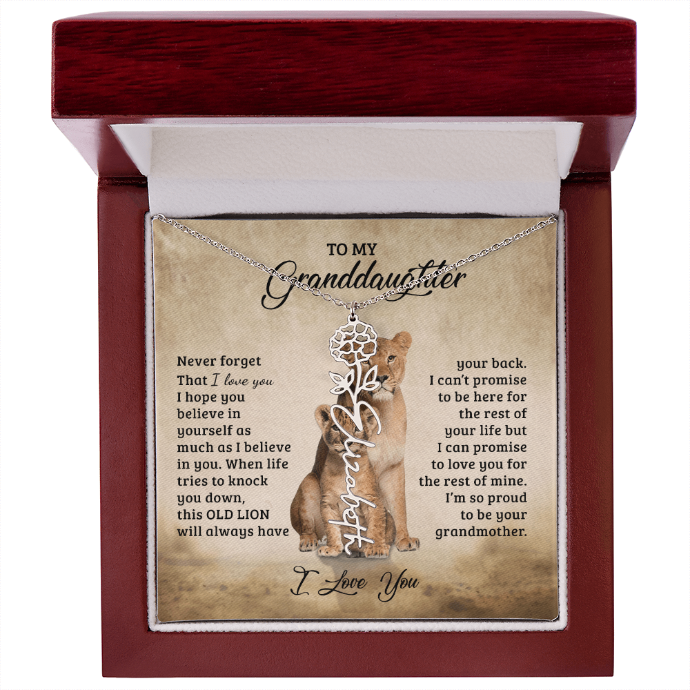 To My Granddaughter Personalized Birth Flower Name Necklace – Sentimental Gift from Grandmother • Inspirational Message Card • Meaningful Keepsake Jewelry