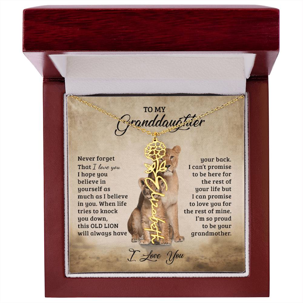 To My Granddaughter Personalized Birth Flower Name Necklace – Sentimental Gift from Grandmother • Inspirational Message Card • Meaningful Keepsake Jewelry