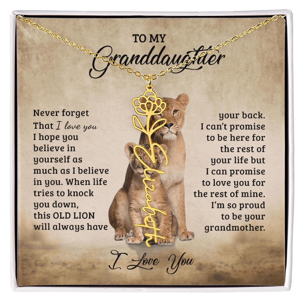 To My Granddaughter Personalized Birth Flower Name Necklace – Sentimental Gift from Grandmother • Inspirational Message Card • Meaningful Keepsake Jewelry