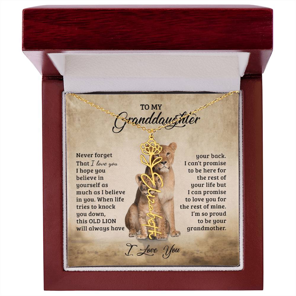 To My Granddaughter Personalized Birth Flower Name Necklace – Sentimental Gift from Grandmother • Inspirational Message Card • Meaningful Keepsake Jewelry