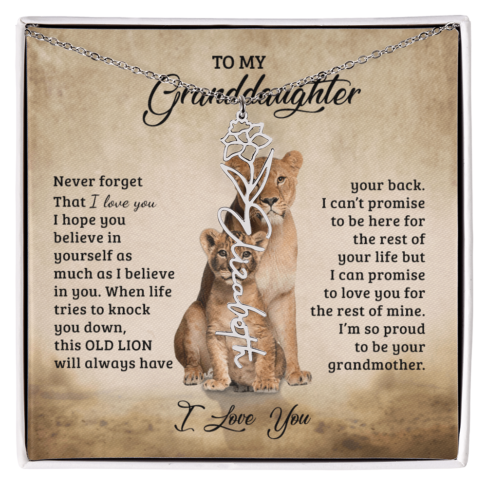 To My Granddaughter Personalized Birth Flower Name Necklace – Sentimental Gift from Grandmother • Inspirational Message Card • Meaningful Keepsake Jewelry