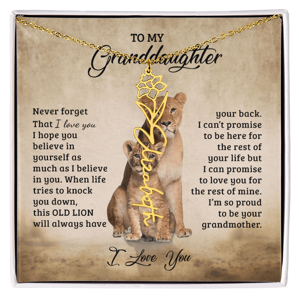 To My Granddaughter Personalized Birth Flower Name Necklace – Sentimental Gift from Grandmother • Inspirational Message Card • Meaningful Keepsake Jewelry