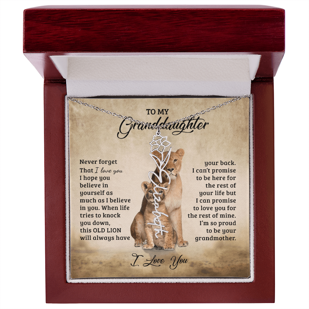 To My Granddaughter Personalized Birth Flower Name Necklace – Sentimental Gift from Grandmother • Inspirational Message Card • Meaningful Keepsake Jewelry