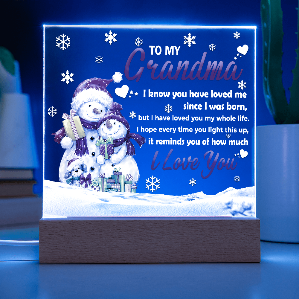 To My Grandma LED Acrylic Plaque – Heartfelt Christmas Gift from Grandchild – Sentimental Snowman Keepsake