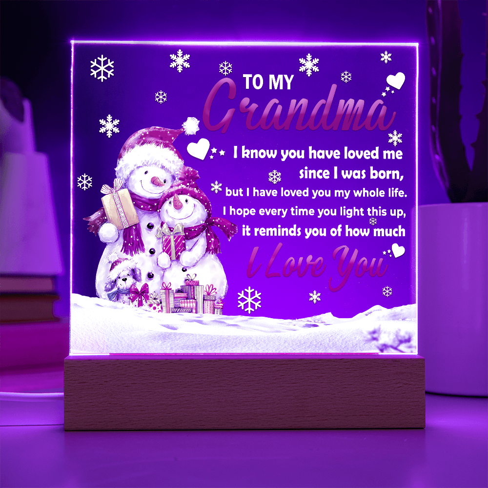 To My Grandma LED Acrylic Plaque – Heartfelt Christmas Gift from Grandchild – Sentimental Snowman Keepsake
