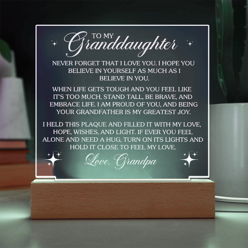 To My Granddaughter Lighted Acrylic Plaque – Heartfelt Message from Grandpa • LED Night Light Keepsake • Inspirational Gift for Birthday, Graduation & Christmas