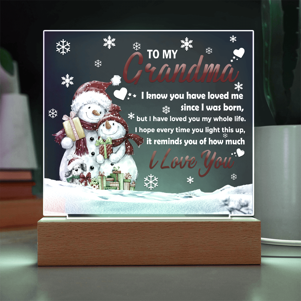 To My Grandma LED Acrylic Plaque – Heartfelt Christmas Gift from Grandchild – Sentimental Snowman Keepsake