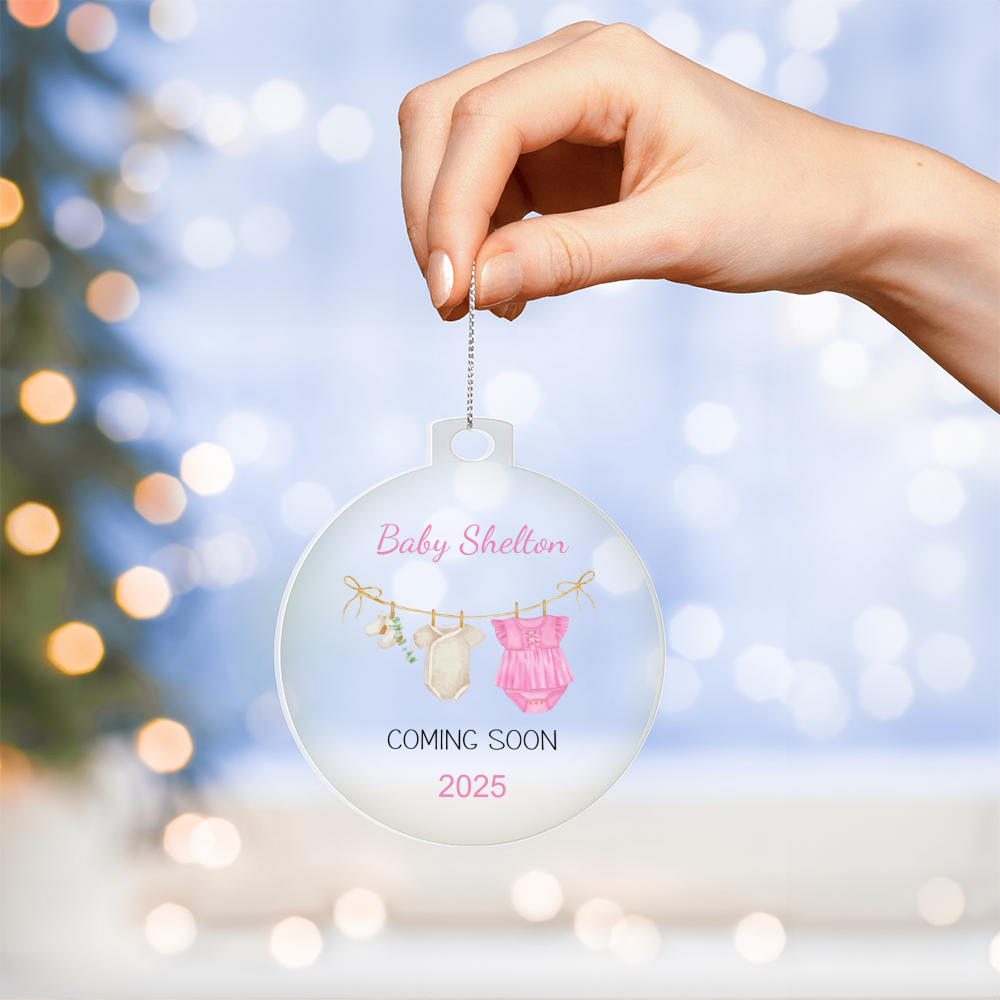 Personalized Baby Coming Soon Christmas Ornament 2025 – Custom Pregnancy Announcement Keepsake Ornament for New Parents, Grandparents & Family