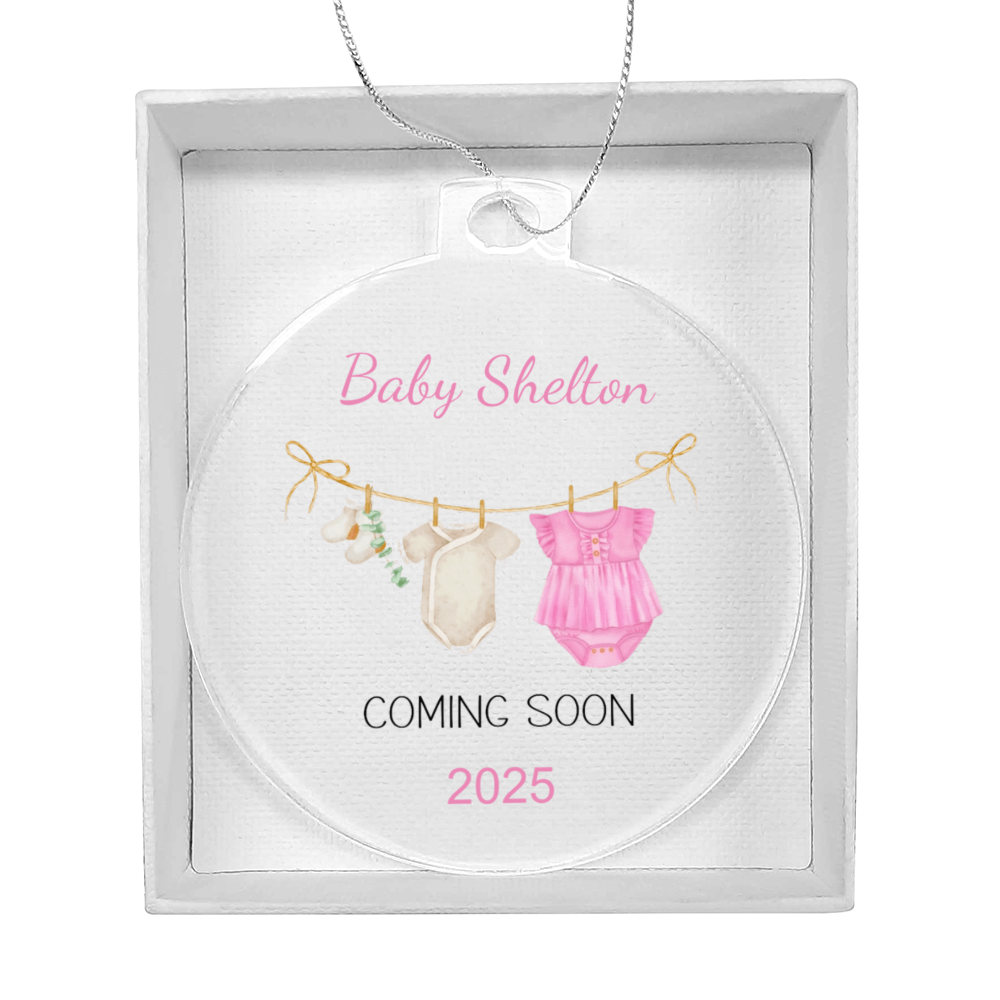 Personalized Baby Coming Soon Christmas Ornament 2025 – Custom Pregnancy Announcement Keepsake Ornament for New Parents, Grandparents & Family