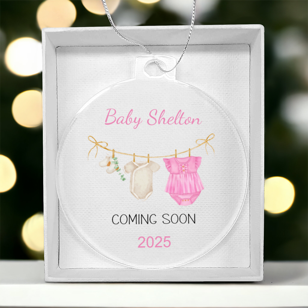 Personalized Baby Coming Soon Christmas Ornament 2025 – Custom Pregnancy Announcement Keepsake Ornament for New Parents, Grandparents & Family