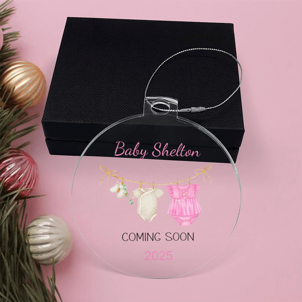 Personalized Baby Coming Soon Christmas Ornament 2025 – Custom Pregnancy Announcement Keepsake Ornament for New Parents, Grandparents & Family