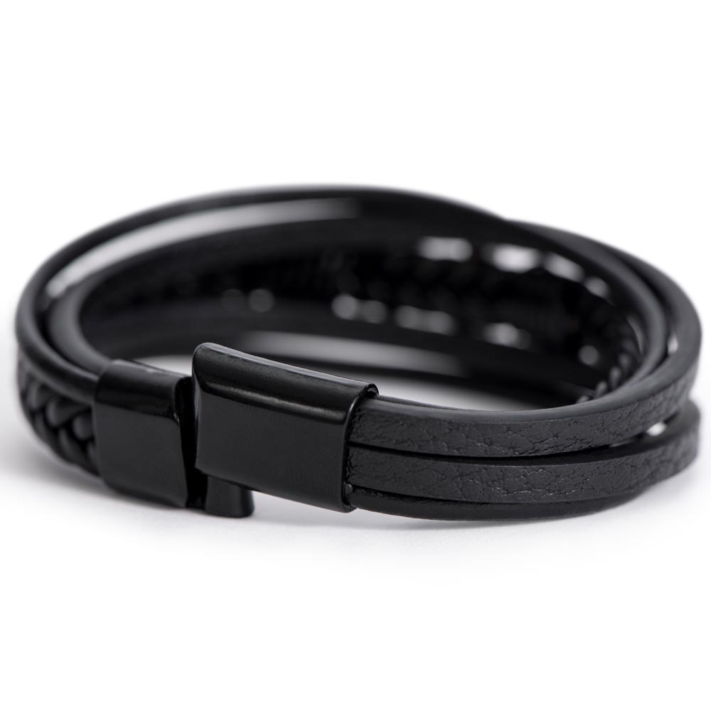 Grandson Personalized Cross Braided Leather Bracelet - Aim For The Skies