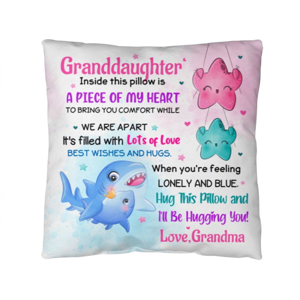 Granddaughter Pillow Gift from Grandma – “A Piece of My Heart” Comfort Pillow • Cute Hug Pillow for Girls • Sentimental Keepsake Cushion