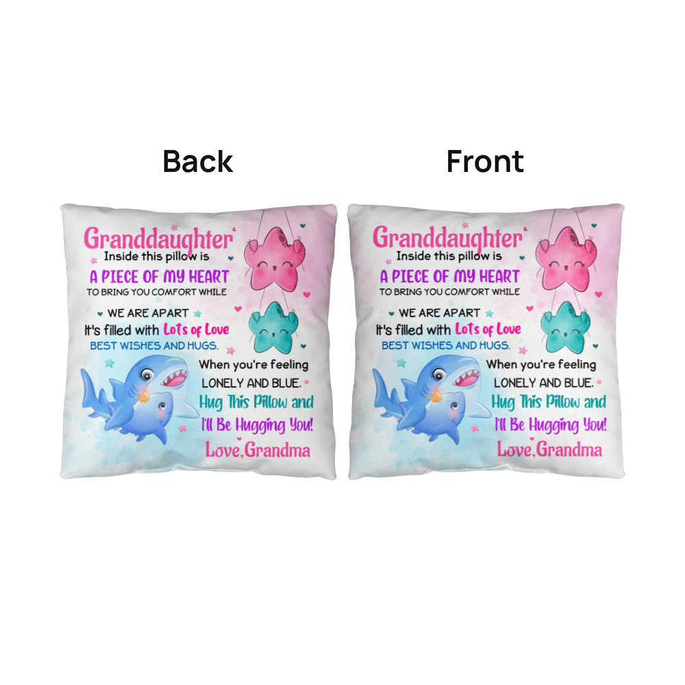 Granddaughter Pillow Gift from Grandma – “A Piece of My Heart” Comfort Pillow • Cute Hug Pillow for Girls • Sentimental Keepsake Cushion