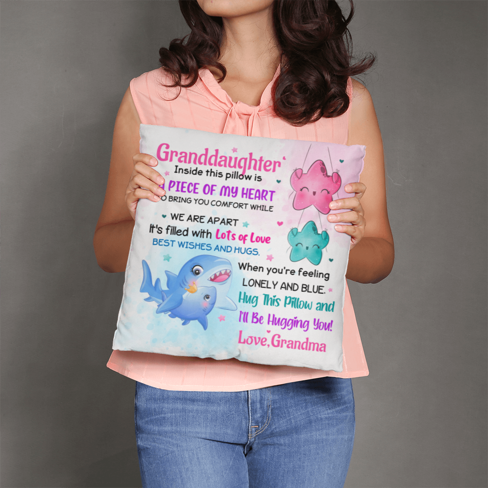 Granddaughter Pillow Gift from Grandma – “A Piece of My Heart” Comfort Pillow • Cute Hug Pillow for Girls • Sentimental Keepsake Cushion