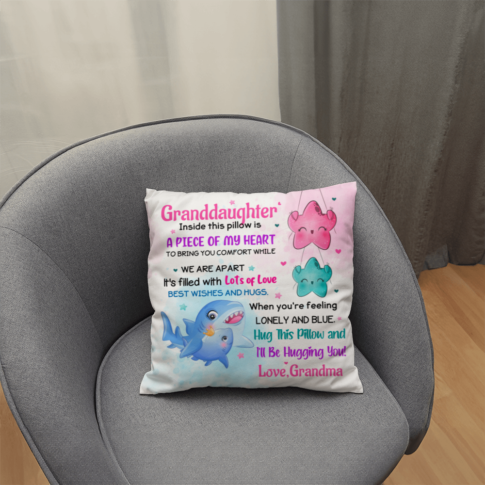 Granddaughter Pillow Gift from Grandma – “A Piece of My Heart” Comfort Pillow • Cute Hug Pillow for Girls • Sentimental Keepsake Cushion