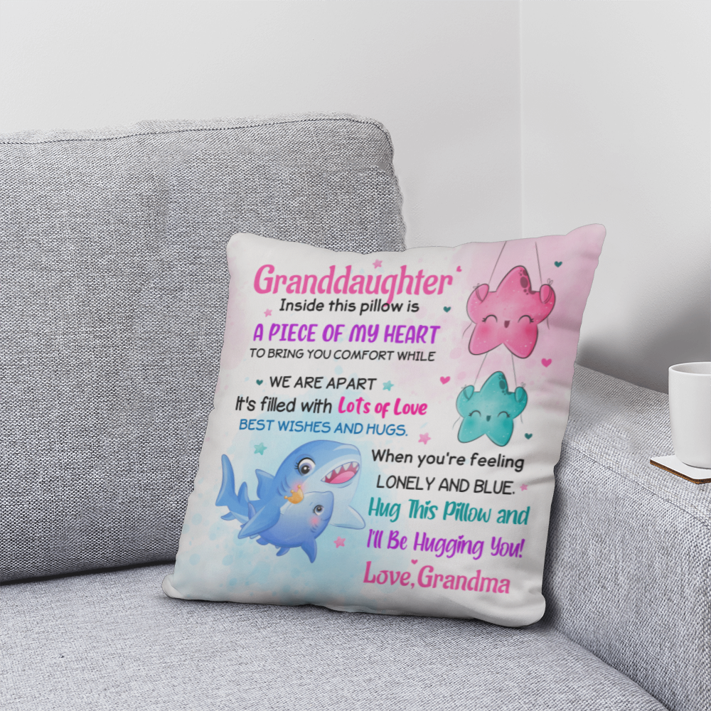 Granddaughter Pillow Gift from Grandma – “A Piece of My Heart” Comfort Pillow • Cute Hug Pillow for Girls • Sentimental Keepsake Cushion